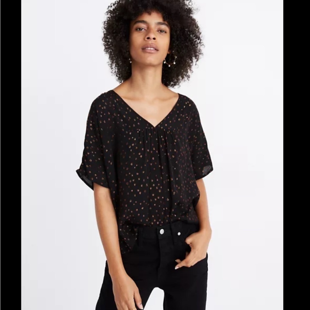 Madewell Rhyme Top With Bronze Metallic Dots